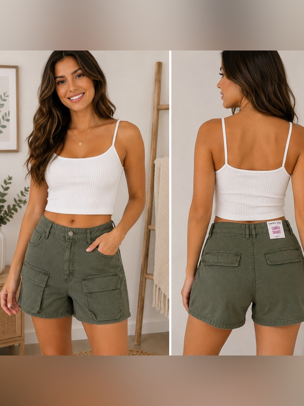 NWT Vanilla Star Olive Green Cargo Shorts W30 / Size 11